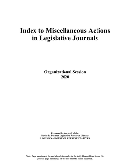 Index to Miscellaneous Actions in Legislative Journals