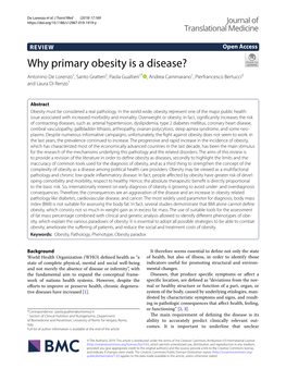 Why Primary Obesity Is a Disease? Antonino De Lorenzo1, Santo Gratteri2, Paola Gualtieri1* , Andrea Cammarano1, Pierfrancesco Bertucci3 and Laura Di Renzo1