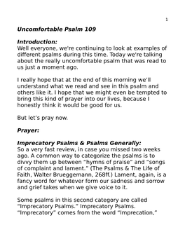 Uncomfortable Psalm 109 Introduction: Well Everyone, We're Continuing to Look at Examples of Different Psalms During This Time