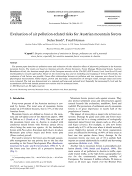 Evaluation of Air Pollution-Related Risks for Austrian Mountain Forests