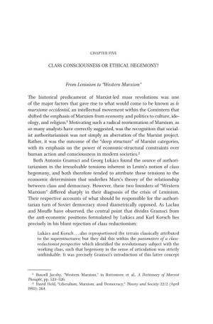Class Consciousness Or Ethical Hegemony? from Leninism To