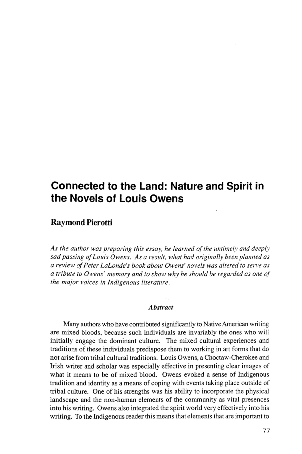 Nature and Spirit in the Novels of Louis Owens