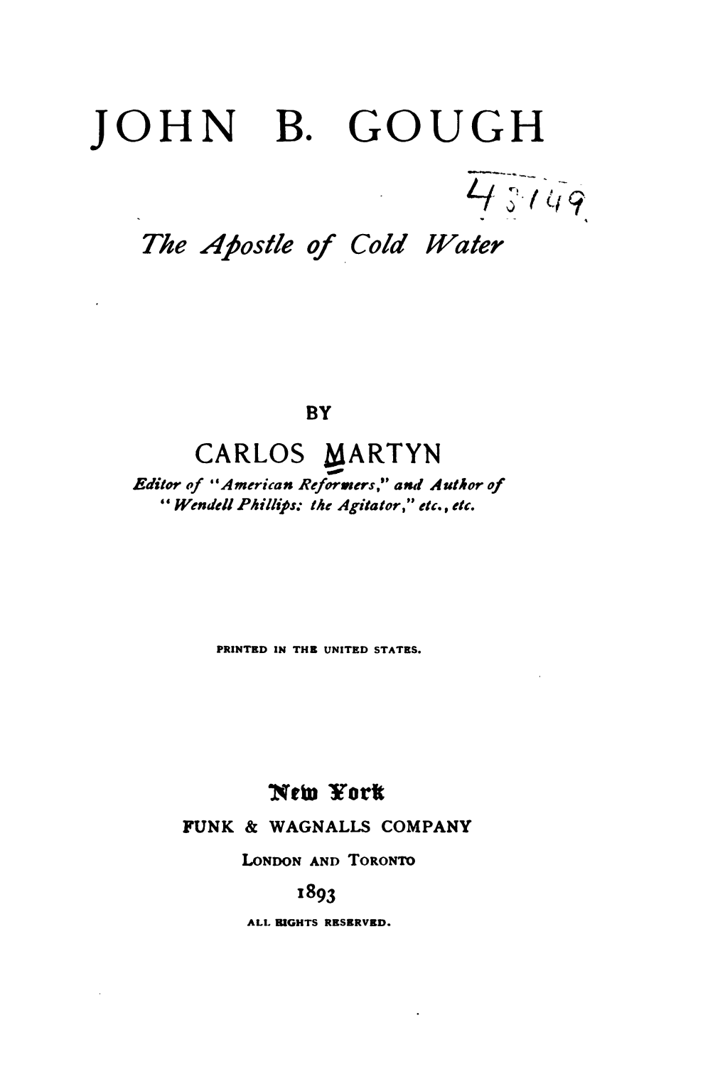 John B. Gough: the Apostle of Cold Water