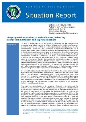 The Proposed AU Authority: Hybridisation, Balancing Intergovernmentalism and Supranationalism
