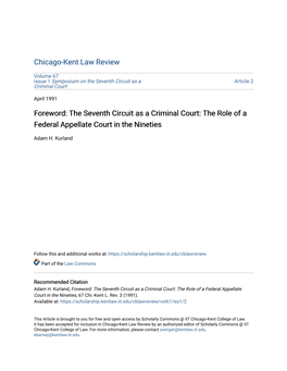 The Seventh Circuit As a Criminal Court: the Role of a Federal Appellate Court in the Nineties