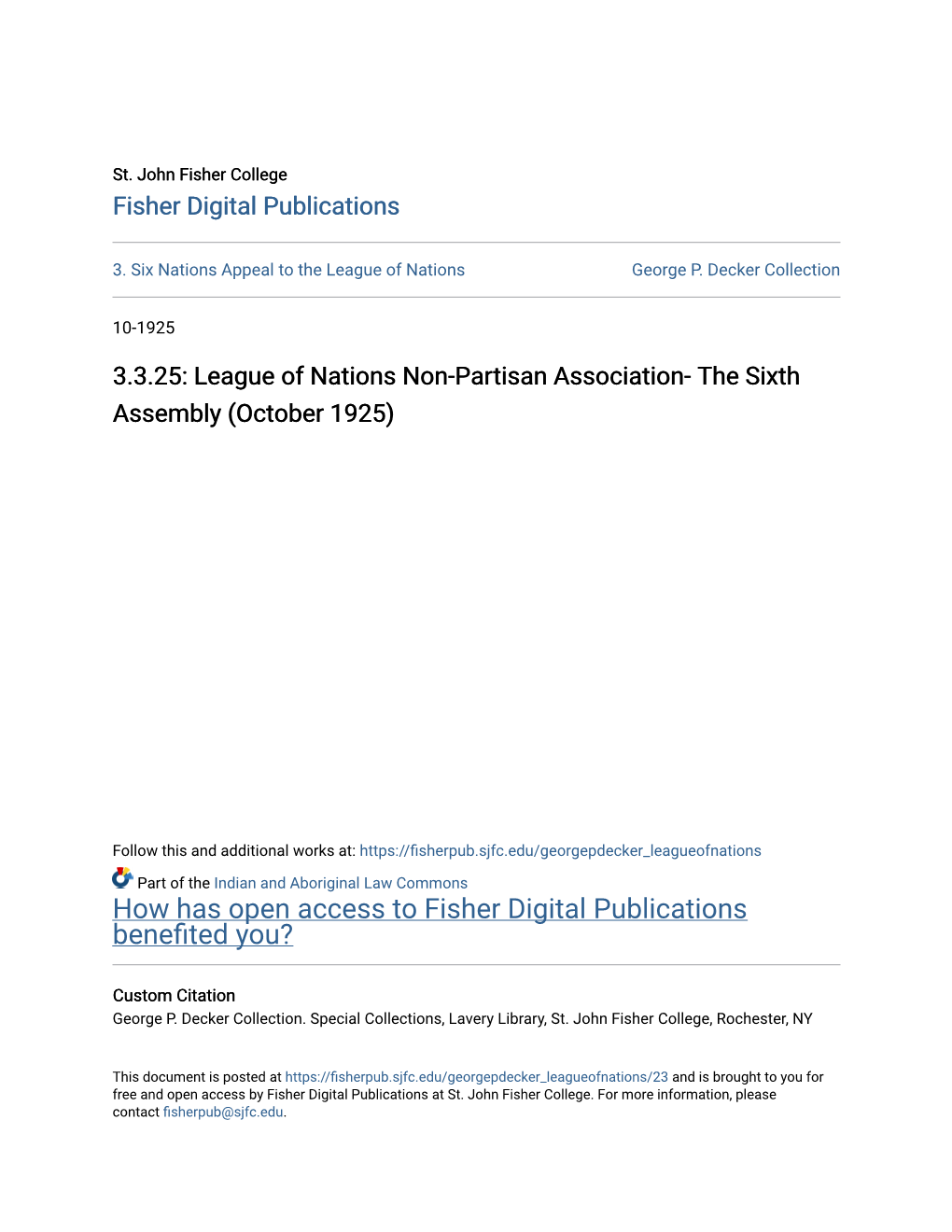 League of Nations Non-Partisan Association- the Sixth Assembly (October 1925)