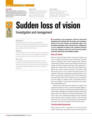 Sudden Loss of Vision Investigation and Management