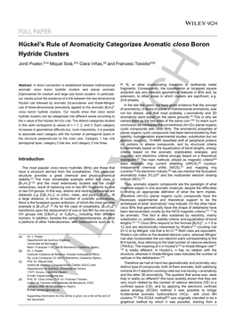 FULL PAPER Hückel's Rule of Aromaticity Categorizes