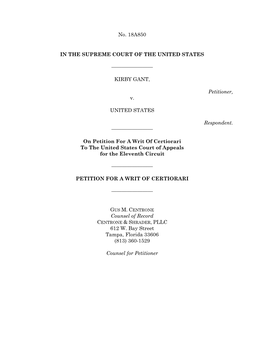 KIRBY GANT, Petitioner, V. UNITED STATES Responden