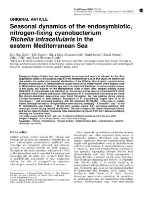 Seasonal Dynamics of the Endosymbiotic, Nitrogen-Fixing Cyanobacterium Richelia Intracellularis in the Eastern Mediterranean Sea