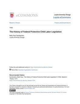 The History of Federal Protective Child Labor Legislation