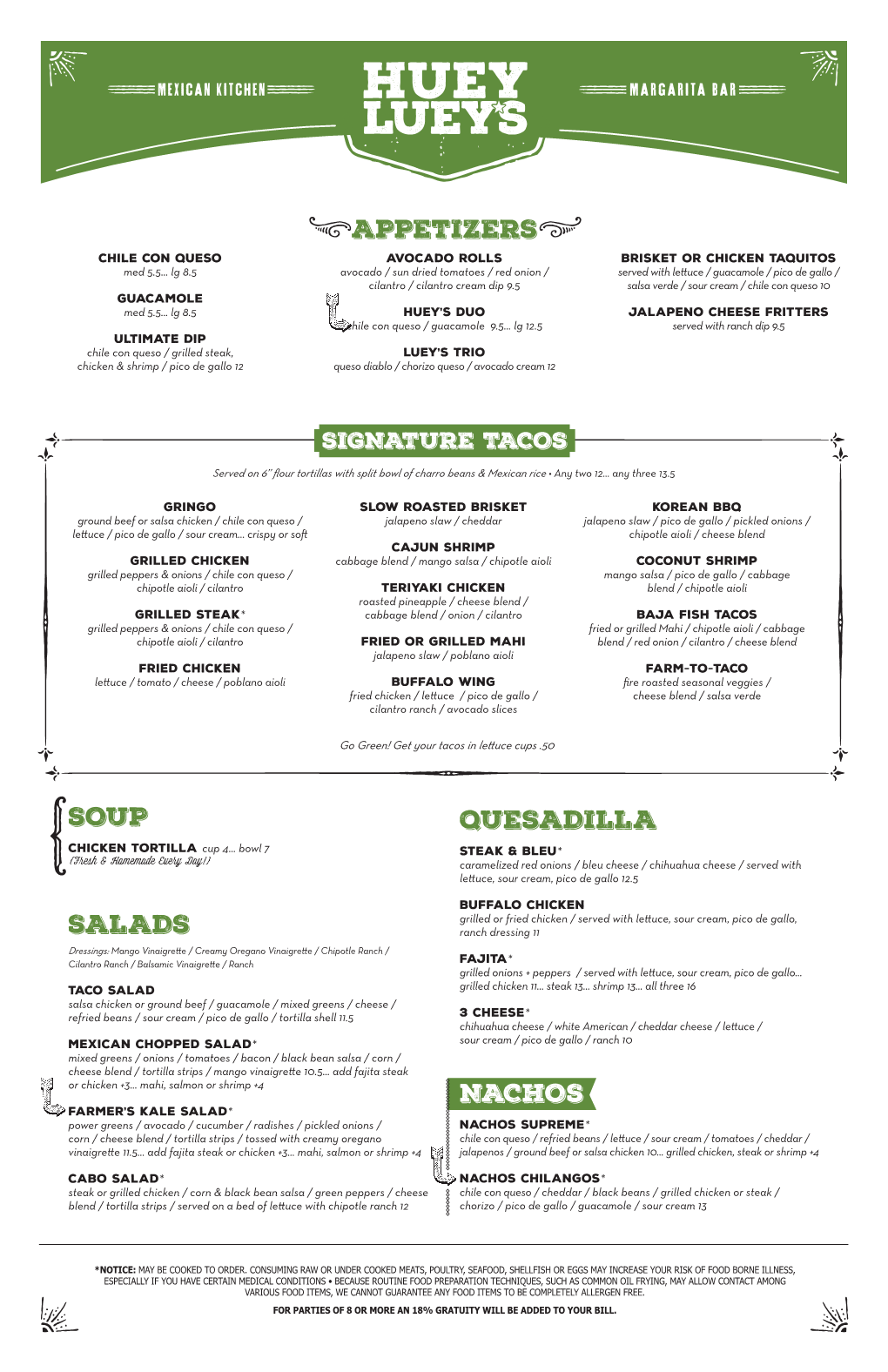 Food & Beverage Menu