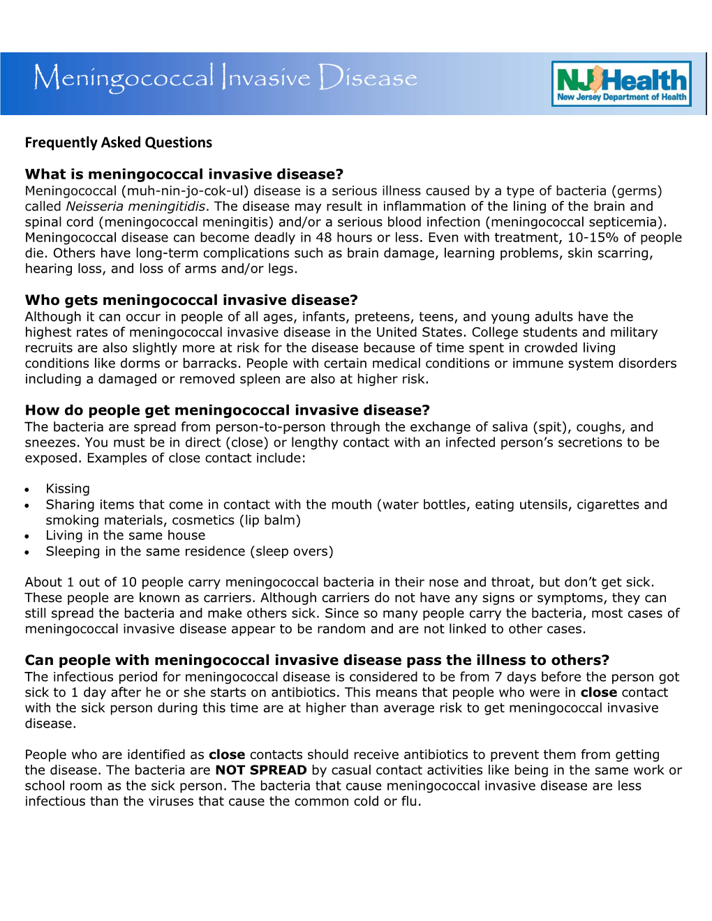 Meningococcal Invasive Disease