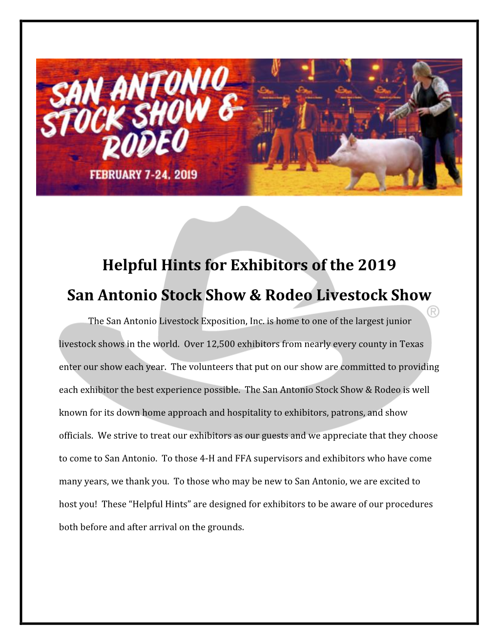 Helpful Hints for Exhibitors of the 2019 San Antonio Stock Show & Rodeo Livestock Show