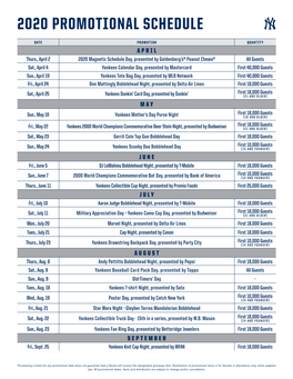 2020 Promotional Schedule