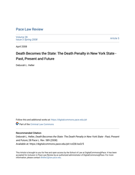 The Death Penalty in New York State - Past, Present and Future