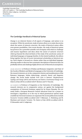 The Cambridge Handbook of Historical Syntax Edited by Adam Ledgeway , Ian Roberts Frontmatter More Information