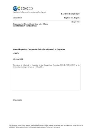 Annual Report on Competition Policy Developments in Argentina