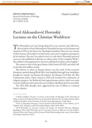 Pavel Aleksandrovič Florenskij Lectures on the Christian Worldview