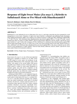 (Zea Mays L.) Hybrids to Saflufenacil Alone Or Pre-Mixed with Dimethenamid-P