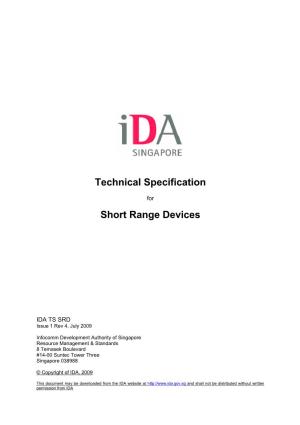 Technical Specification for Short Range Devices