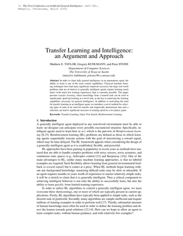 Transfer Learning and Intelligence: an Argument and Approach
