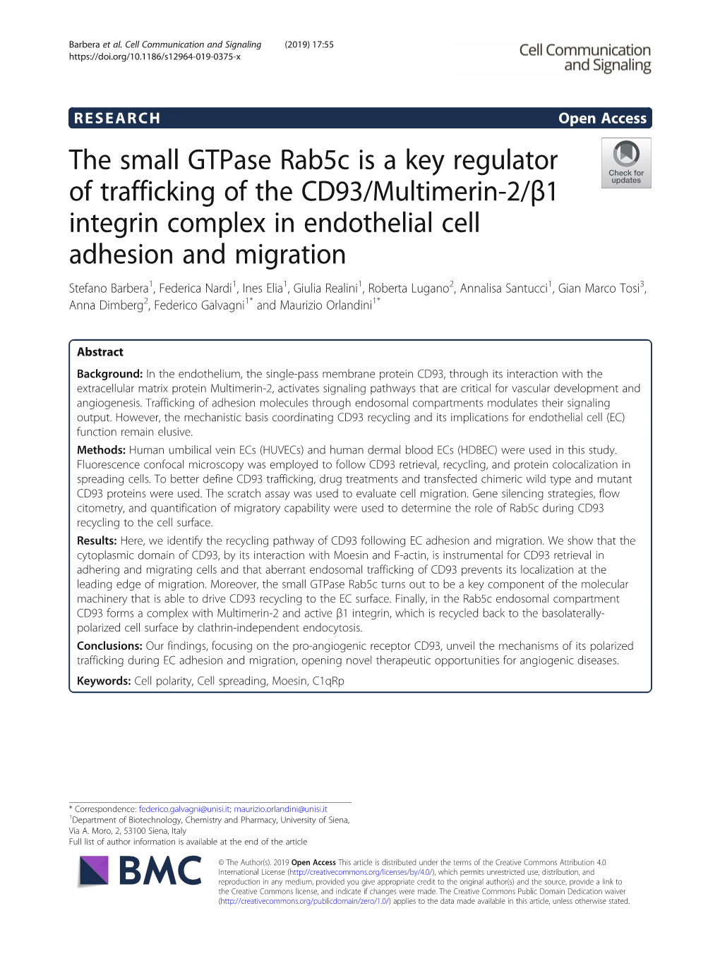 The Small Gtpase Rab5c Is a Key Regulator of Trafficking of the CD93