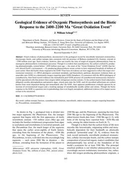 Geological Evidence of Oxygenic Photosynthesis and the Biotic Response to the 2400-2200 Ma “Great Oxidation Event”