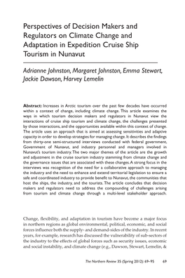 Perspectives of Decision Makers and Regulators on Climate Change and Adaptation in Expedition Cruise Ship Tourism in Nunavut