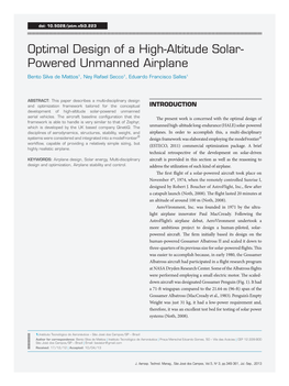 Optimal Design of a High-Altitude Solar- Powered Unmanned Airplane Bento Silva De Mattos1, Ney Rafael Secco1, Eduardo Francisco Salles1