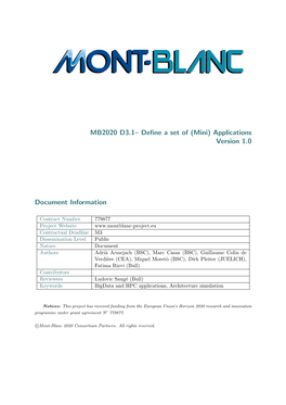 MB2020 D3.1– Define a Set of (Mini) Applications Version 1.0 Document