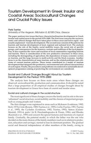 Tourism Development in Greek Insular and Coastal Areas: Sociocultural Changes and Crucial Policy Issues