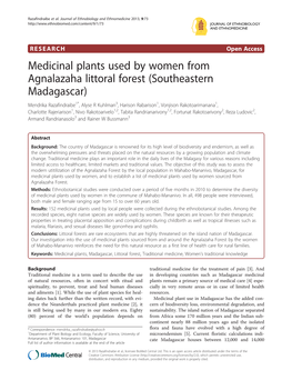 Medicinal Plants Used by Women from Agnalazaha Littoral Forest