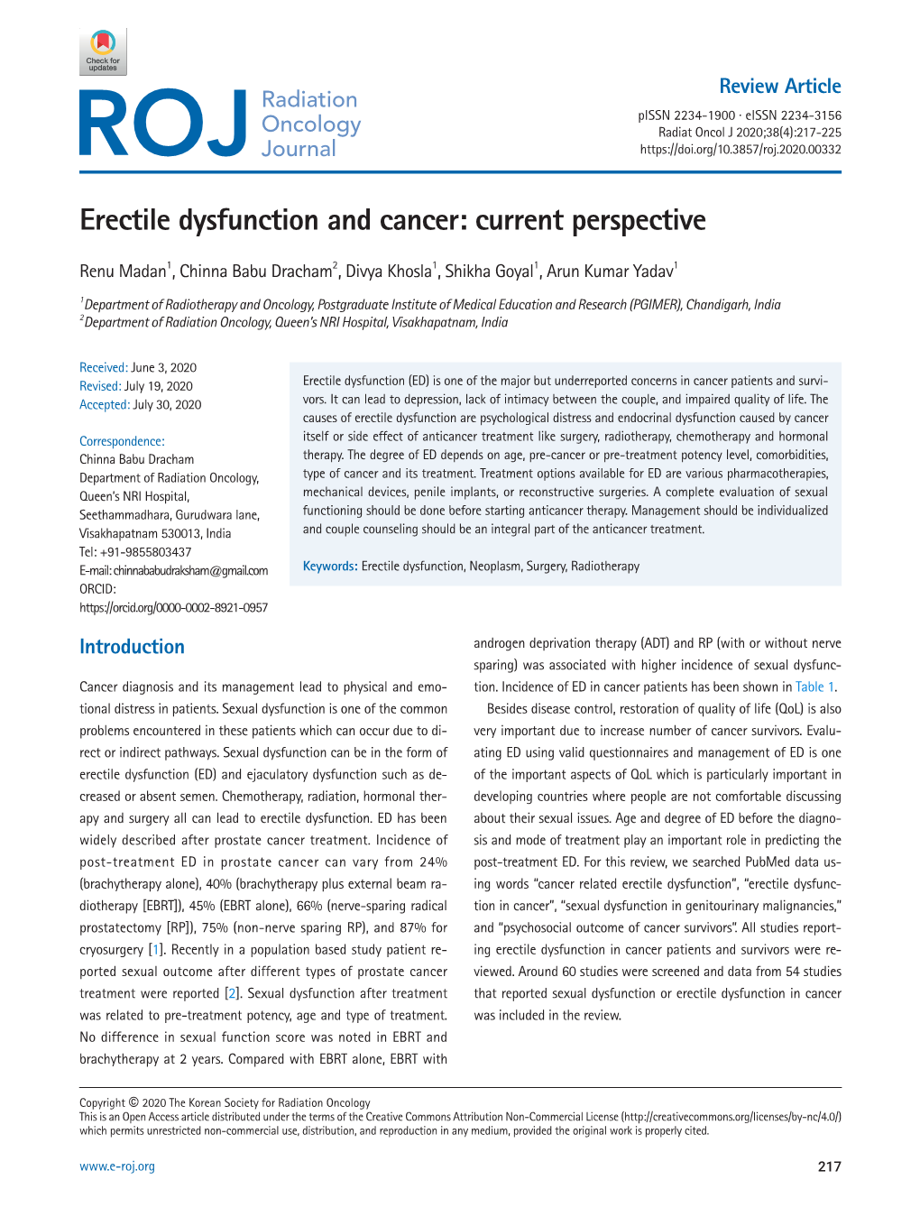 Erectile Dysfunction and Cancer: Current Perspective