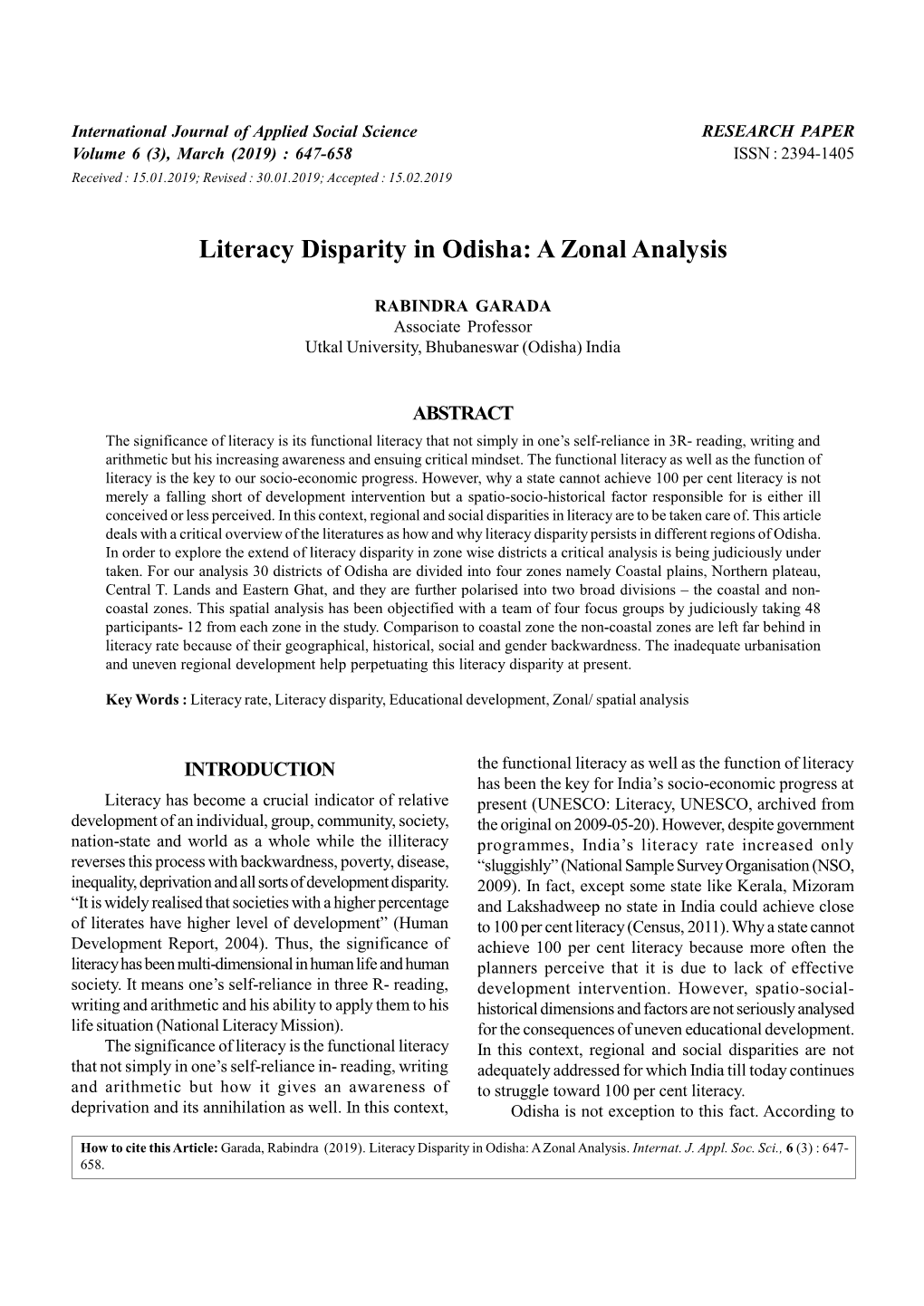 Literacy Disparity in Odisha: a Zonal Analysis