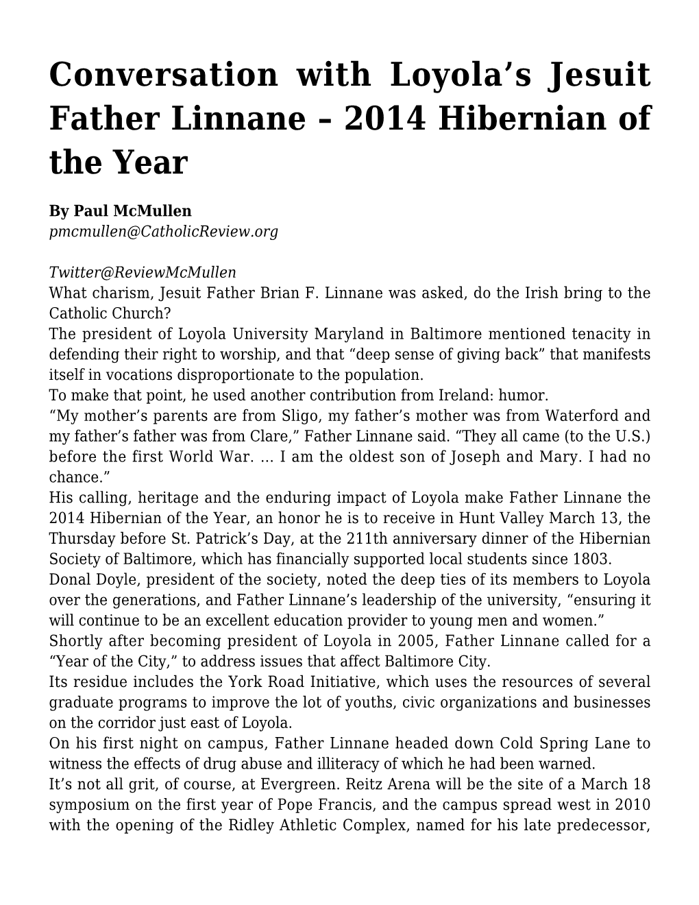 S Jesuit Father Linnane &#8211; 2014 Hibernian of the Year