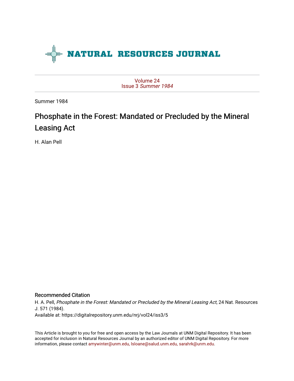 Phosphate in the Forest: Mandated Or Precluded by the Mineral Leasing Act