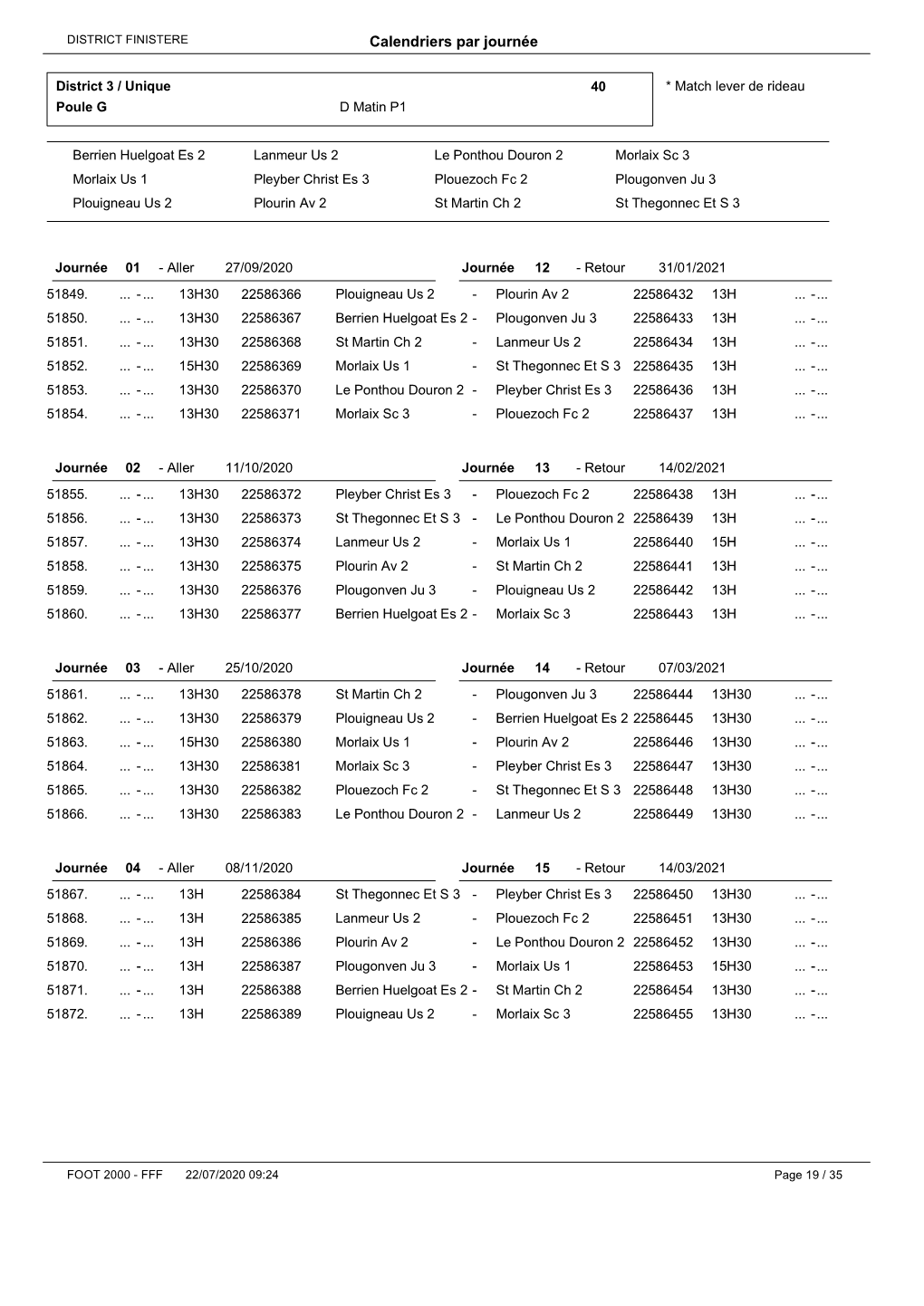 Calendriers Par Journée