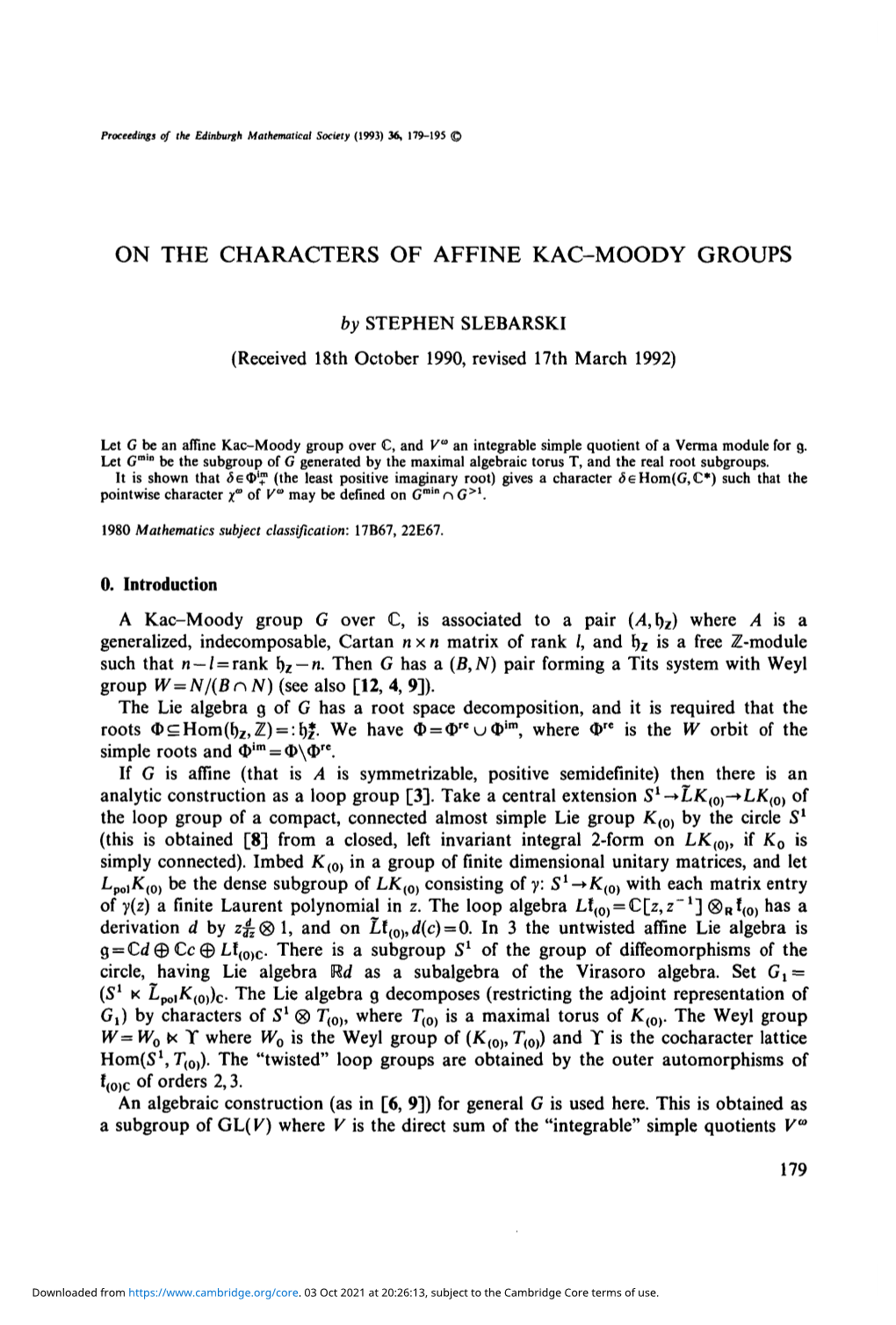 On the Characters of Affine Kac–Moody Groups