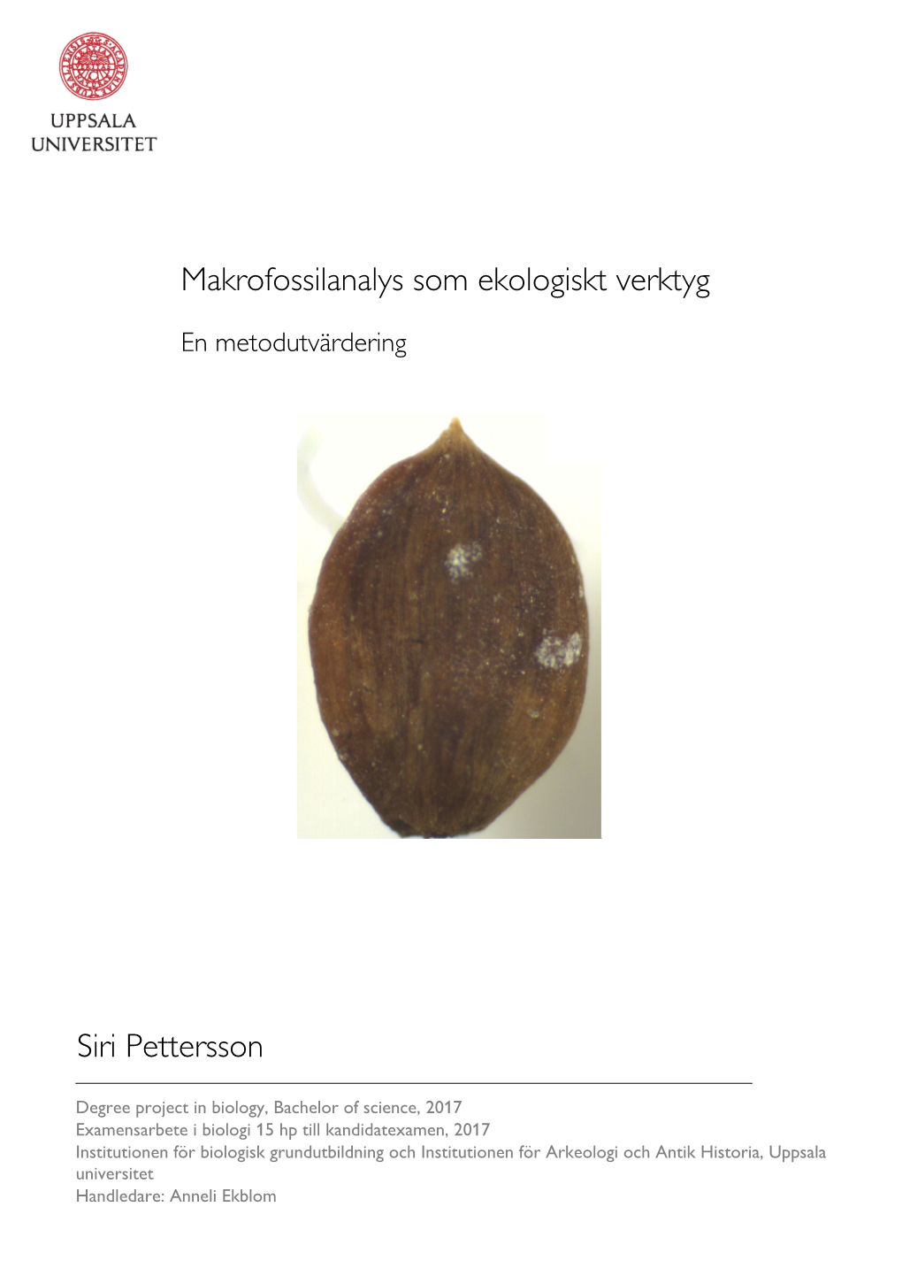 Makrofossilanalys Som Ekologiskt Verktyg Siri Pettersson
