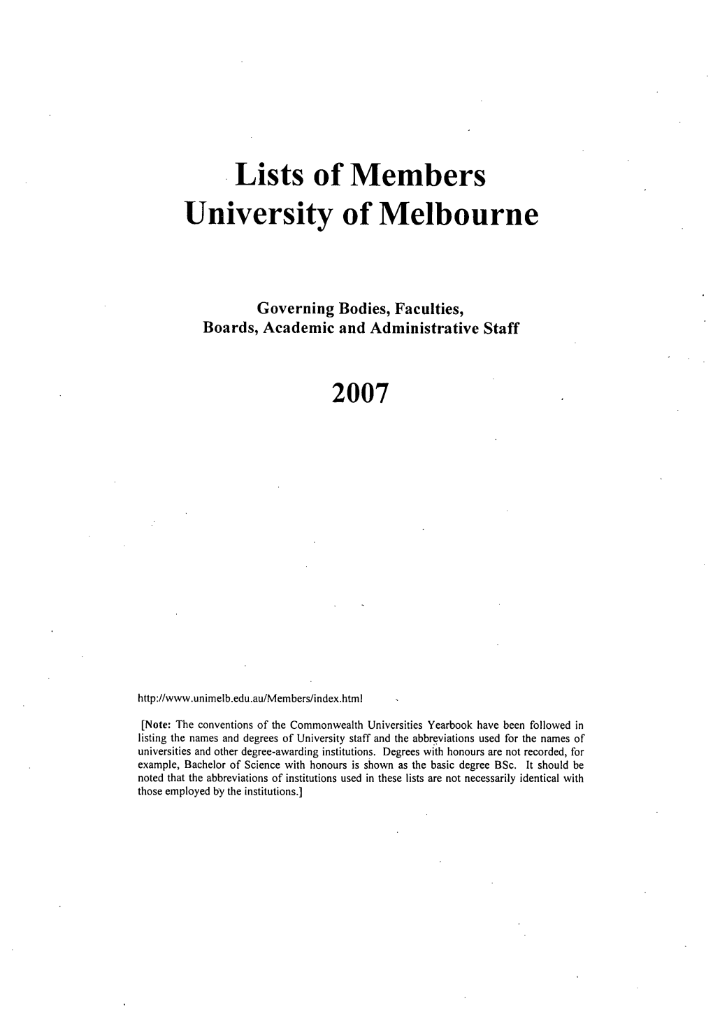 Lists of Members University of Melbourne