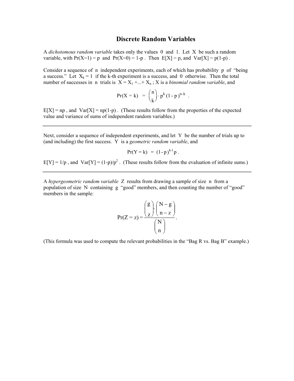 Discrete Random Variables