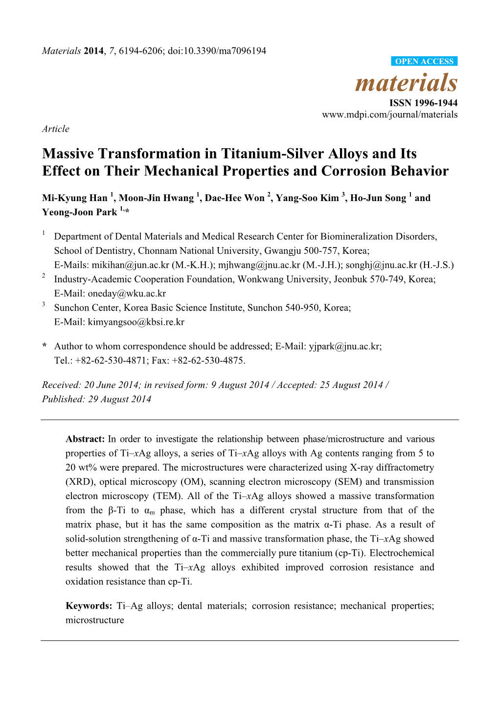 Massive Transformation in Titanium-Silver Alloys and Its Effect on Their Mechanical Properties and Corrosion Behavior