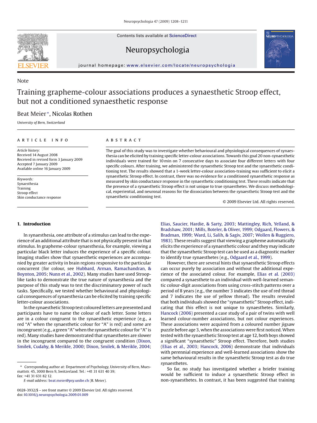 Neuropsychologia Training Grapheme-Colour Associations Produces A