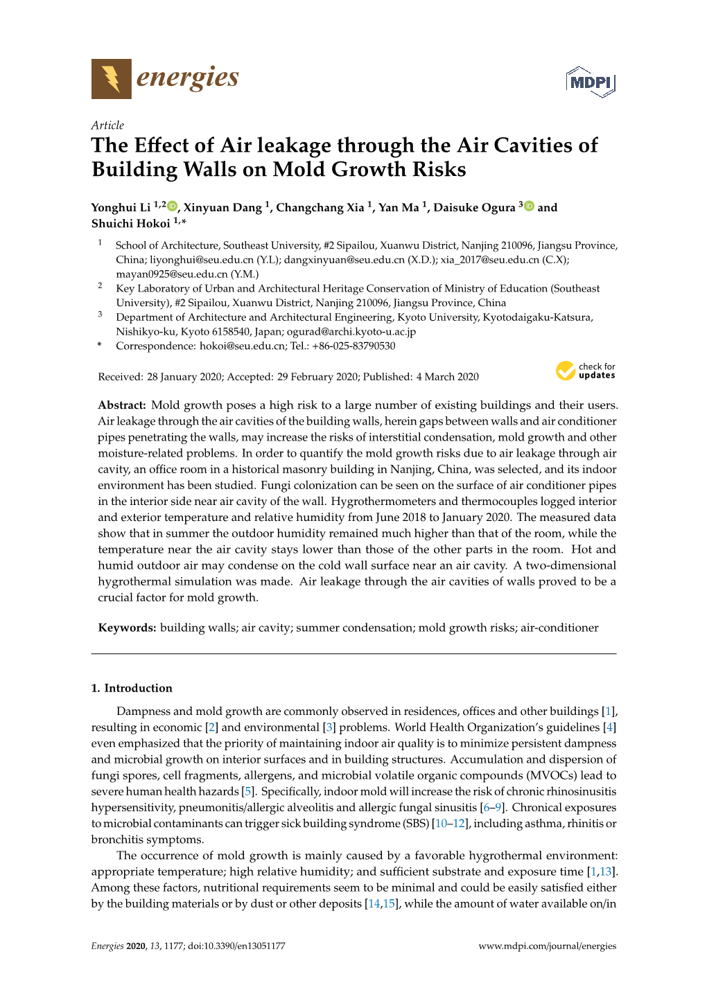 The Effect of Air Leakage Through the Air Cavities of Building Walls on Mold Growth Risks