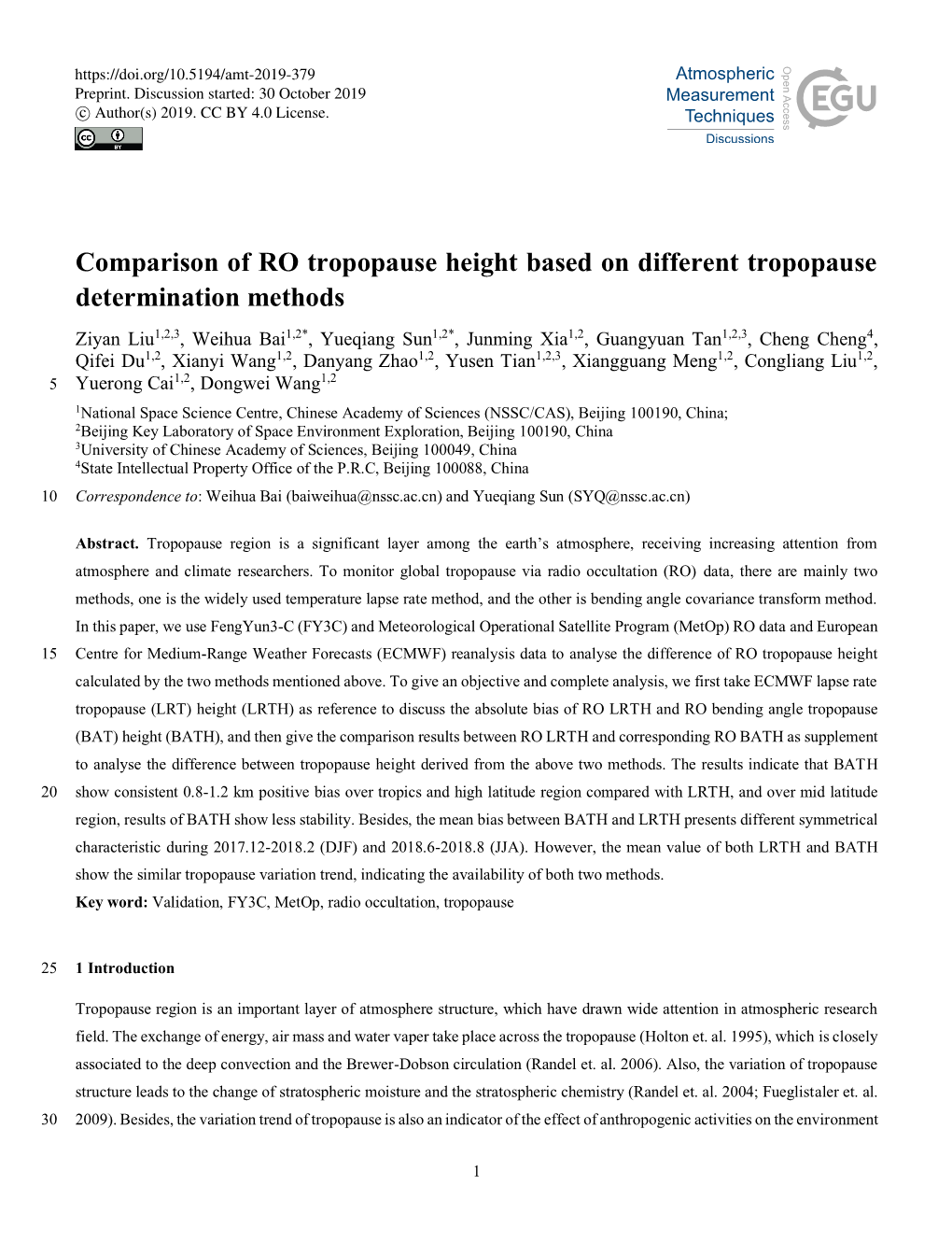 Comparison of RO Tropopause Height Based on Different