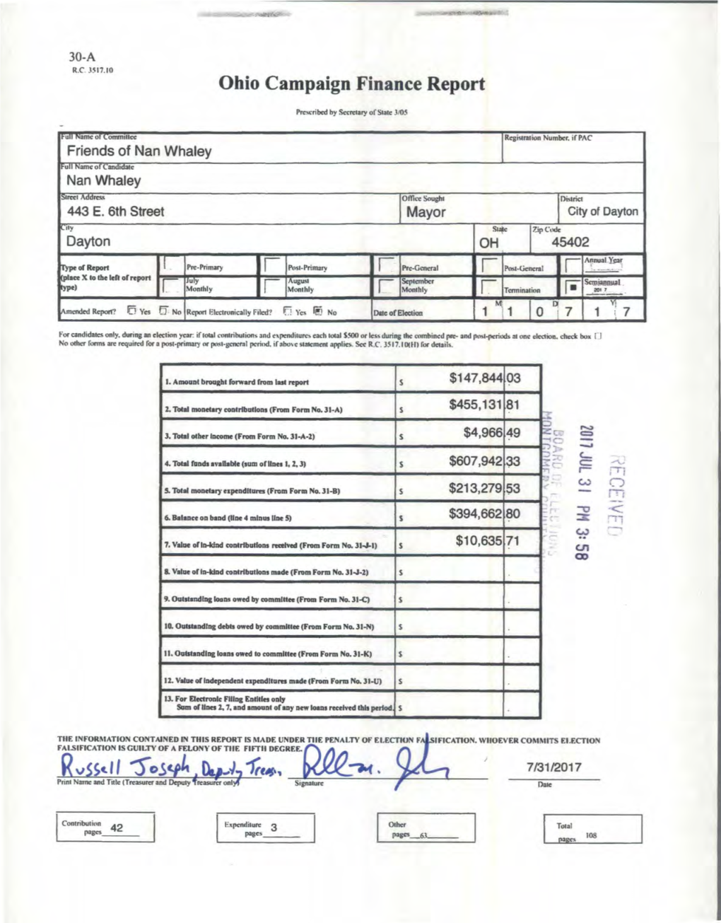 2017 Semi-Annual Campaign Finance Report