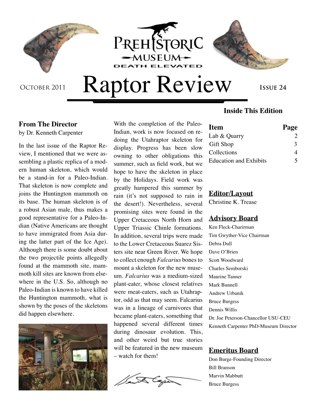 Raptor Review Issue 24 Inside This Edition with the Completion of the Paleo- from the Director Item Page by Dr