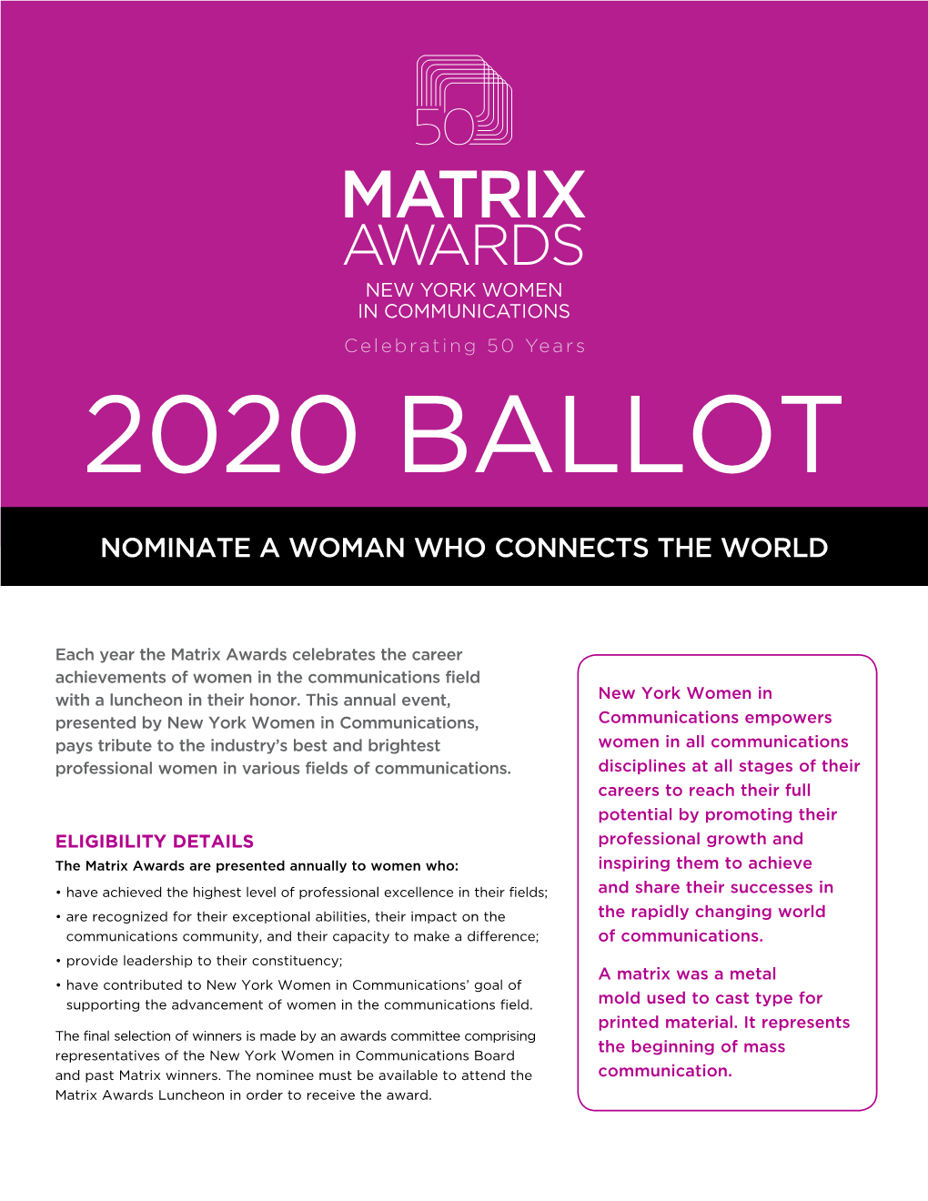 Nominate a Woman Who Connects the World