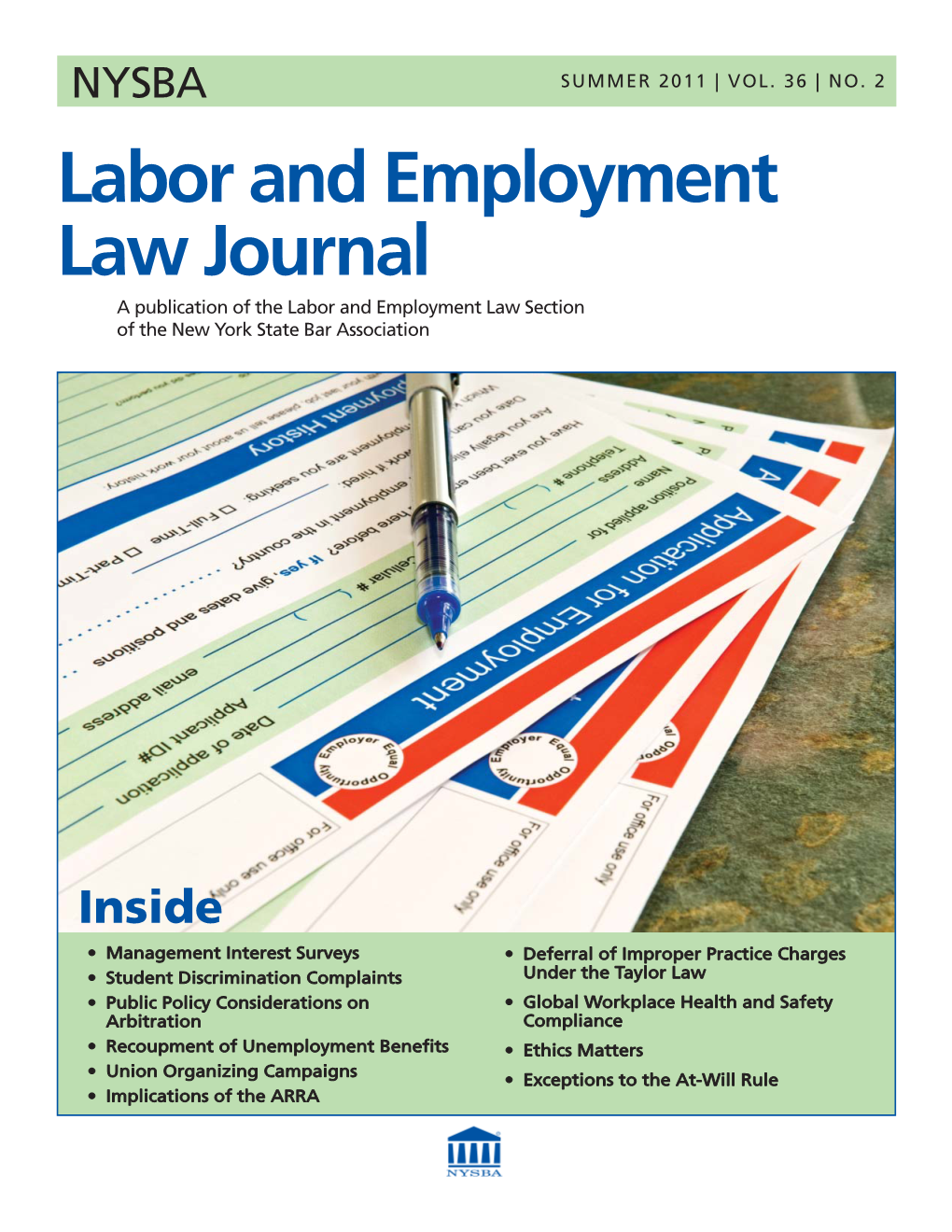 Labor and Employment Law Journal a Publication of the Labor and Employment Law Section of the New York State Bar Association